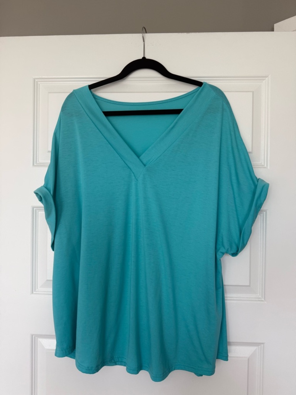 SHEIN Turquoise V-Neck Dolman Sleeve Tunic